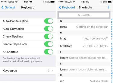 Screenshot: iOS 7 Text Expander Options