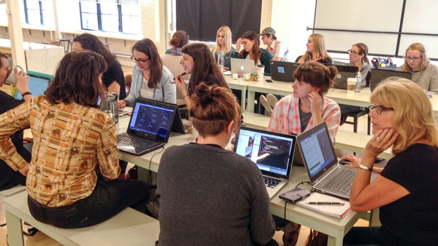 Some of the participants at National Learn to Code Day, hosted by Shopify Toronto on September 27, 2014.