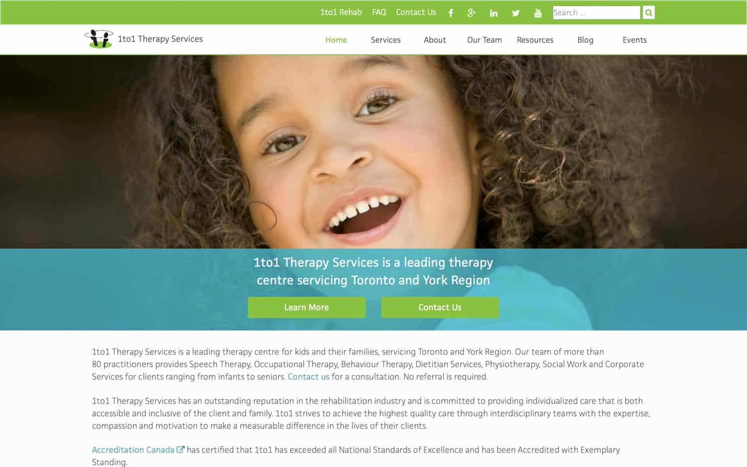 1to1 therapy services' home page