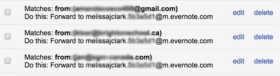 gmail filter example - forward emails to evernote email address