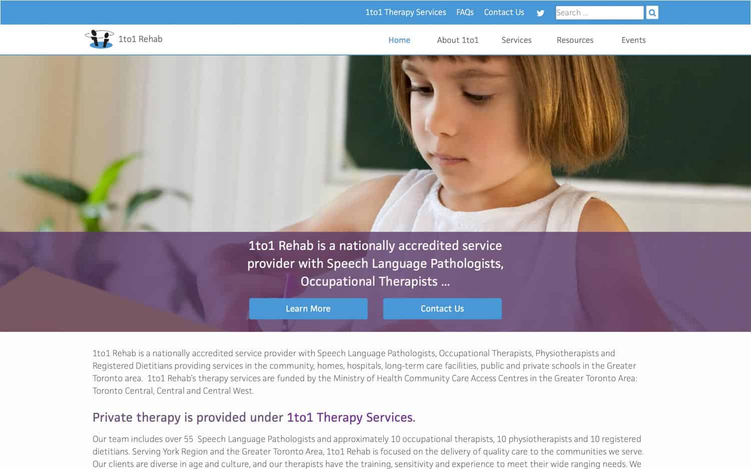 1to1 rehab website - home page