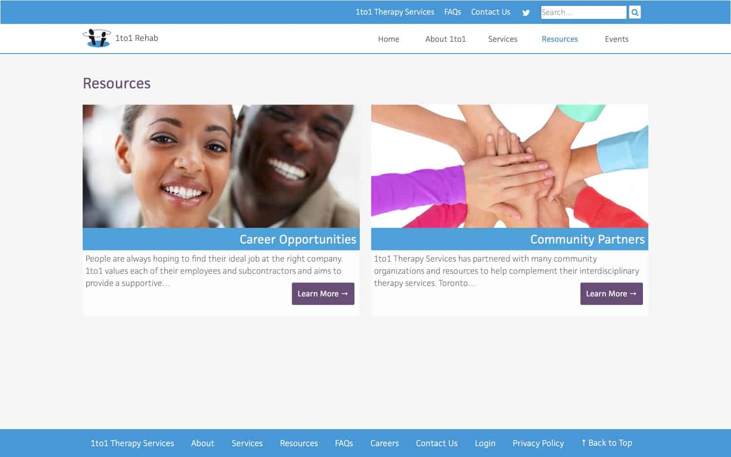 1to1 rehab website - resources page