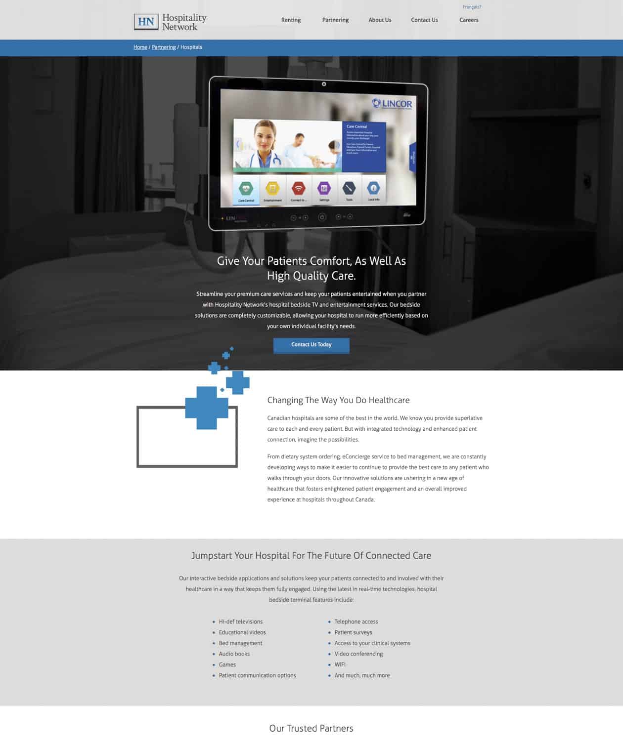 hospitality network website - partnering with hospitals page
