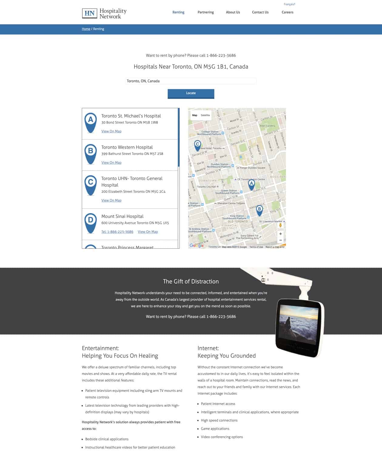 hospitality network website - renting page