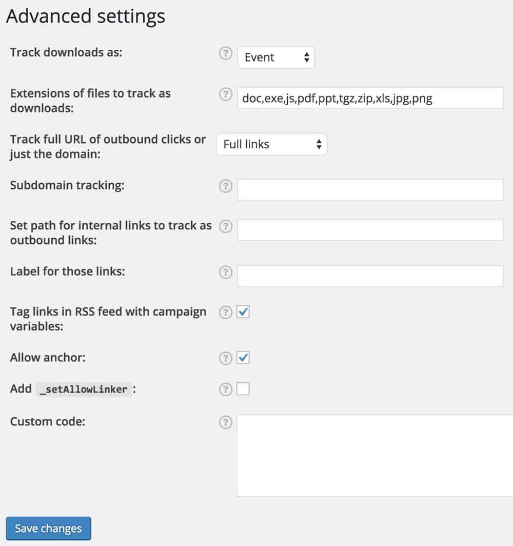 Google Analytics by Yoast - Advanced settings