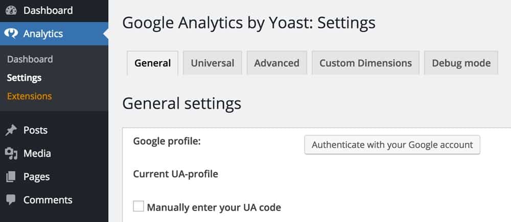 google analytics by yoast settings 