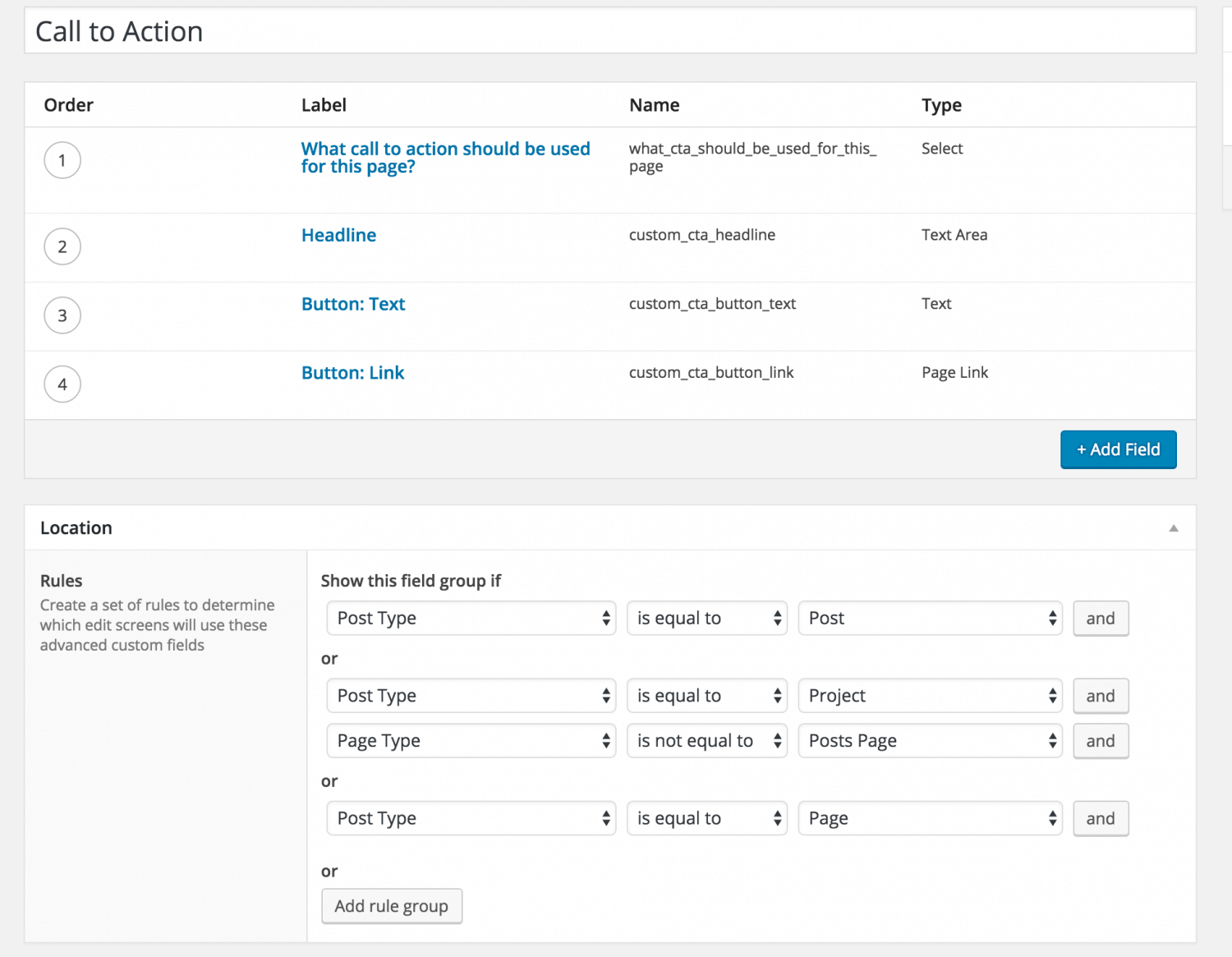 ACF call to action fields